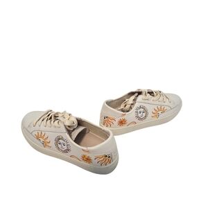 Soludos Leather Lace-Up Floral Embroidered Sneaker Shine On Sz 7